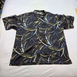 Tommy Bahama 100% Silk Hawaiian Shirt Mens XL Black Floral Camp Button Up Aloha